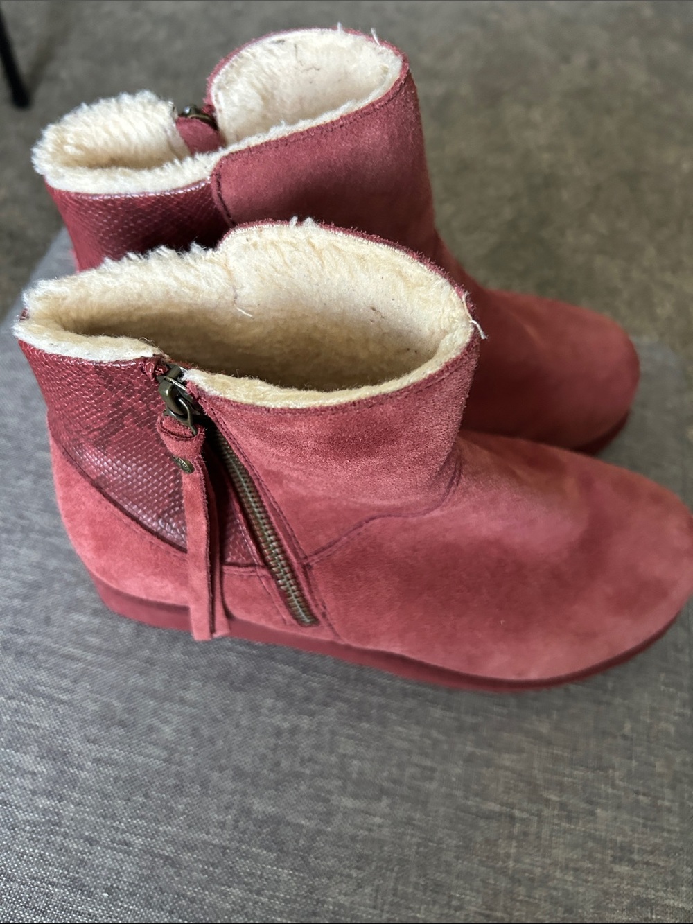 BearPaw Suede Ankle Boots in Rose Pink with Shearling Lining